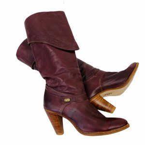 DINGO Vintage Leather Boots Maroon Sz 8N Knee High
